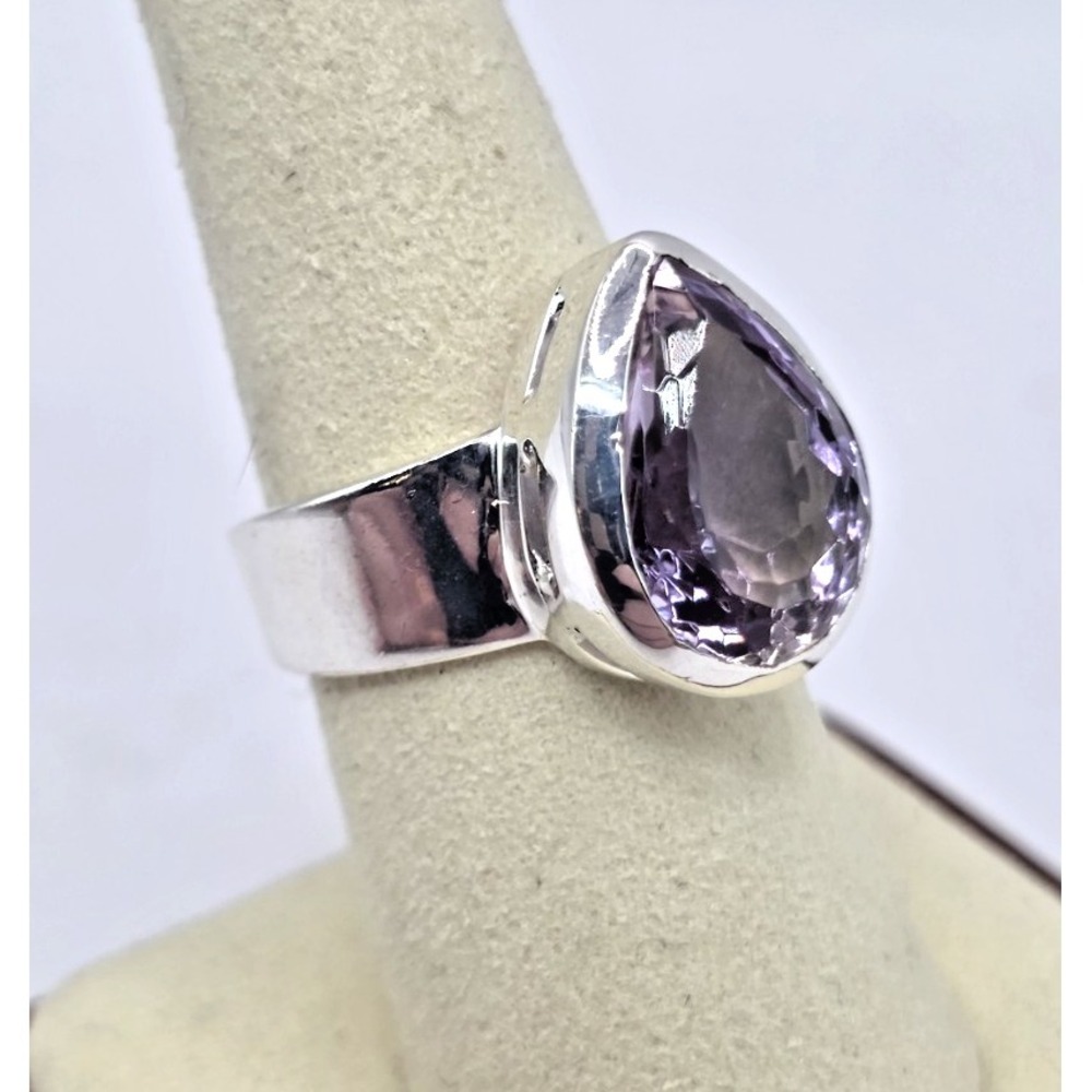 Amethyst Ring Size 8‎ Pear-Shaped Sterling Silver 925 Statement Beauty NWOT